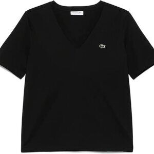 Lacoste Women's Black Short Sleeve V Neck Tee T Shirt
